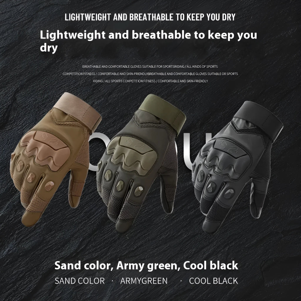Men's tactical training gloves with touch screen fingertips in black, green or yellow colours
