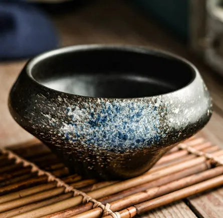 Japanese ceramic tall soup bowl with underglaze decoration in stone conch bowl pattern