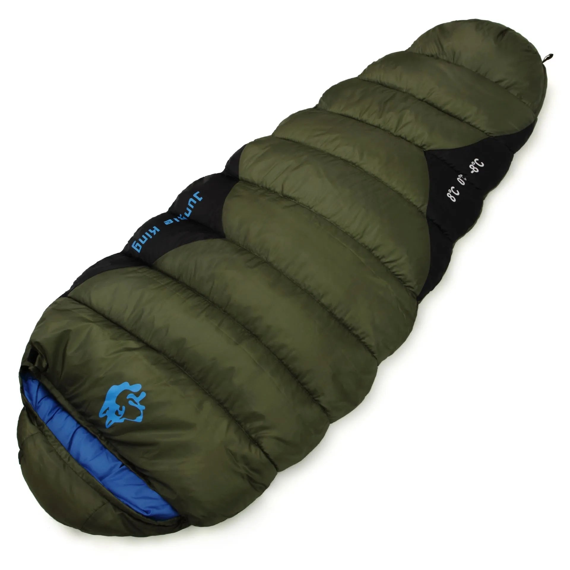 Cotton camping sleeping bag with compression sack in Army Green colour.