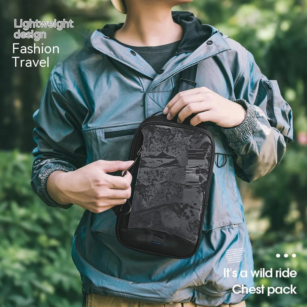 Men's casual black TPU camouflage chest bag with single shoulder strap and soft handle