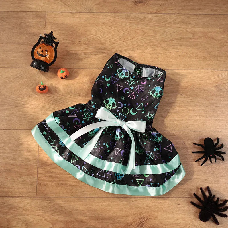 Halloween dog skirt in colourful pumpkin design on small dog