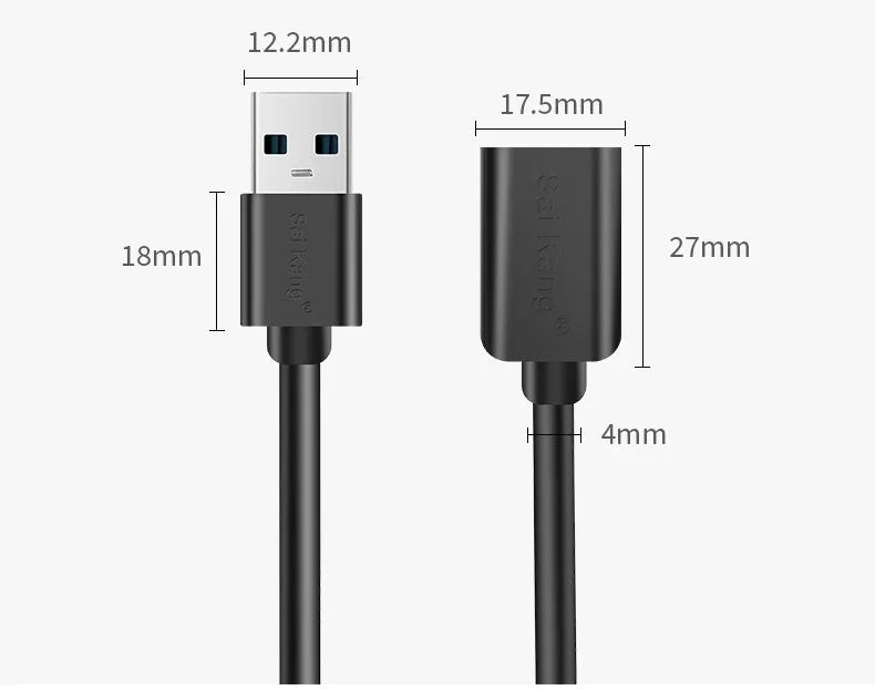 Black USB extension cable male to female connector with length options from 1 to 5 metres