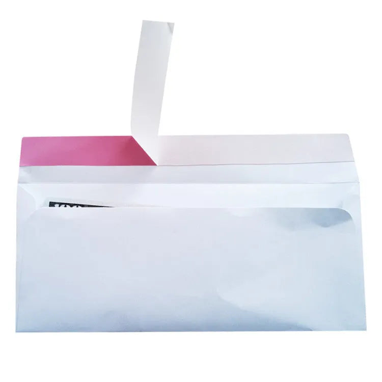 Blue tamper-evident confidential envelope showing self-adhesive strip and 105x240mm dimensions