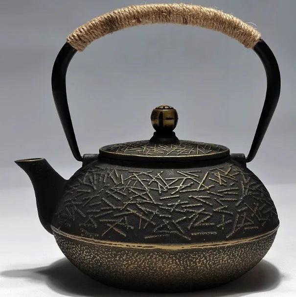 Cast iron teapot with Japanese decorative pattern and enamel interior, 0.9 litre capacity