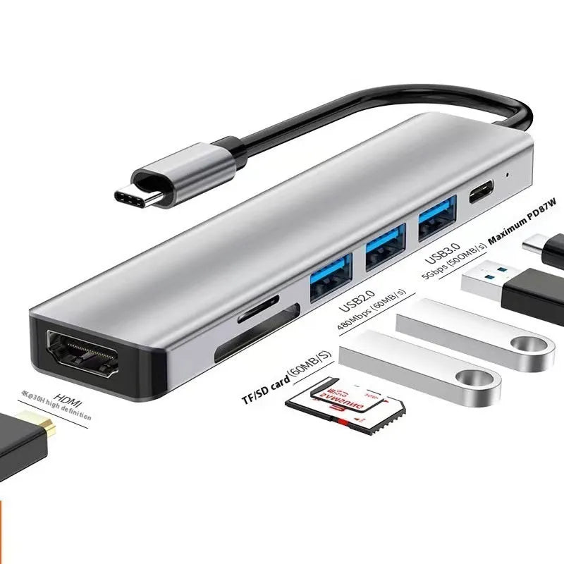 Type-C 7-in-1 expansion dock with HDMI port, USB connectors, and 15cm cable for laptop and tablet connectivity