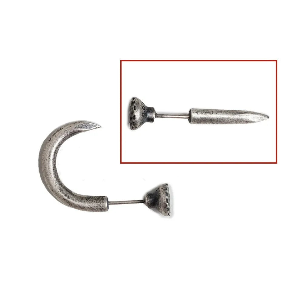 S925 sterling silver punk nail stud earring in straight and curved style options.