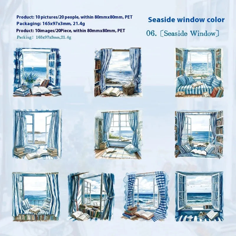 Retro-style printed decorative sticker sheet from the Window Story Series for journals.