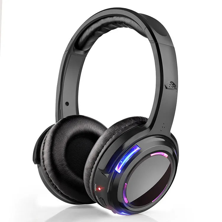 Black silent disco headphones with 3-metre cable and head-mounted design for party hire