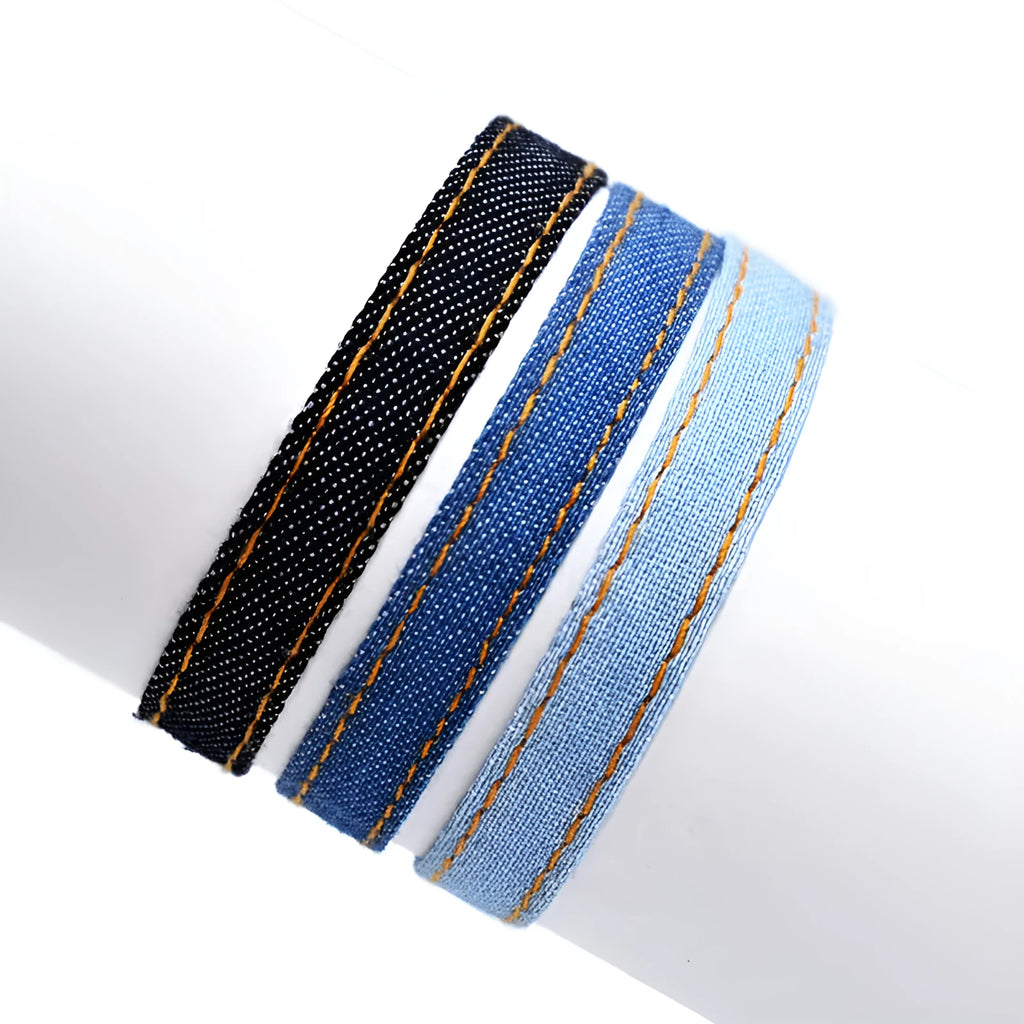 National style denim fabric bracelet with a carrying strap attached