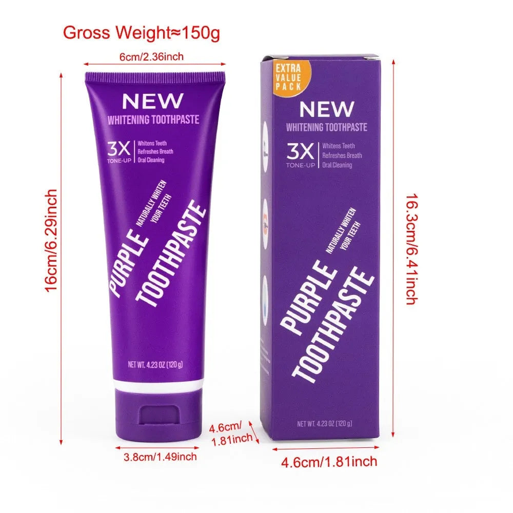 Tube of purple whitening toothpaste for adults 120g size