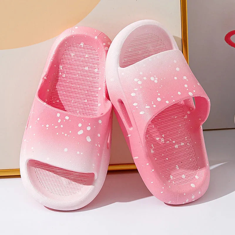 Gradient blue PVC slippers for children on a white background, showing sandal-style design.