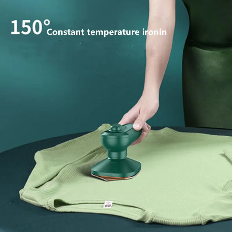 Dark green portable hanging ironing machine with ceramic panel and handheld design