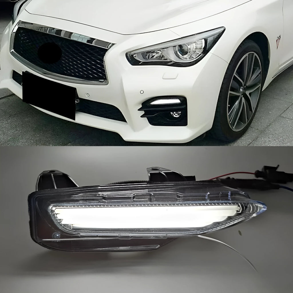 Infiniti Q50 Q70 front bumper LED daytime running and fog light replacement kit with ABS housing