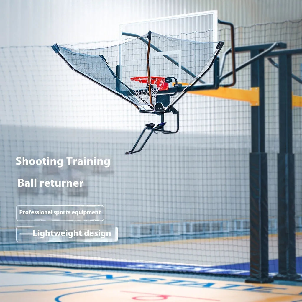 Automatic basketball training return device with iron frame and cowhide surface for shooting practice