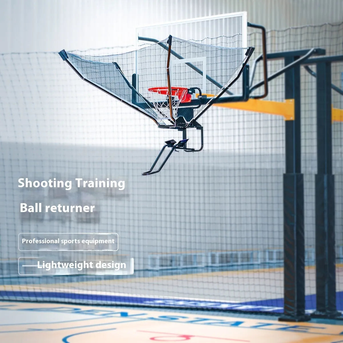 Automatic basketball training return device with iron frame and cowhide surface for shooting practice