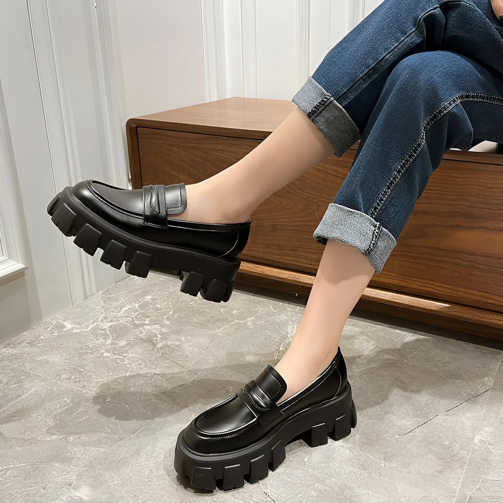 British style wide fit loafers in patent leather with a rubber sole, shown in a choice of finishes.