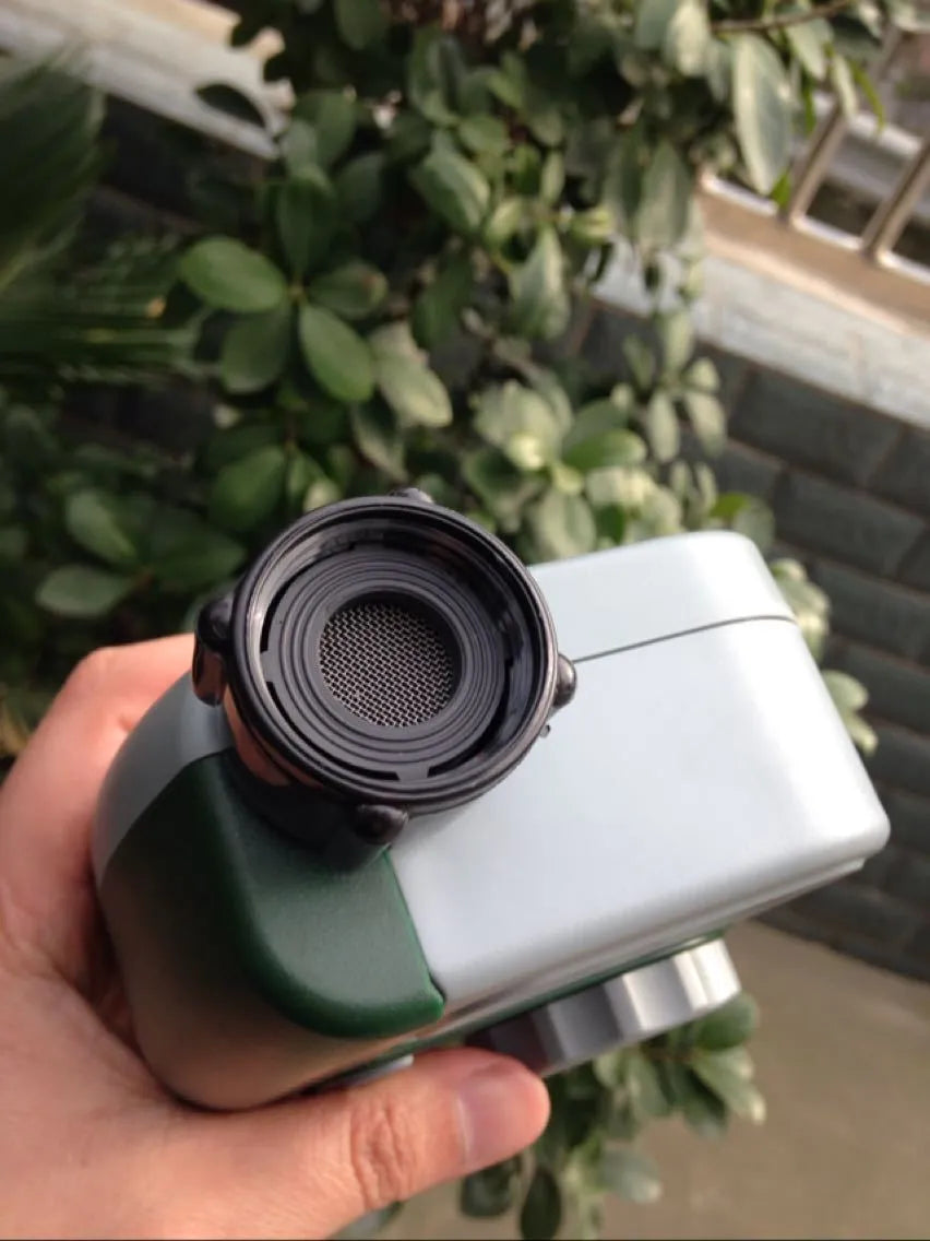 Green digital programmable garden hose faucet timer with large display and copper connector