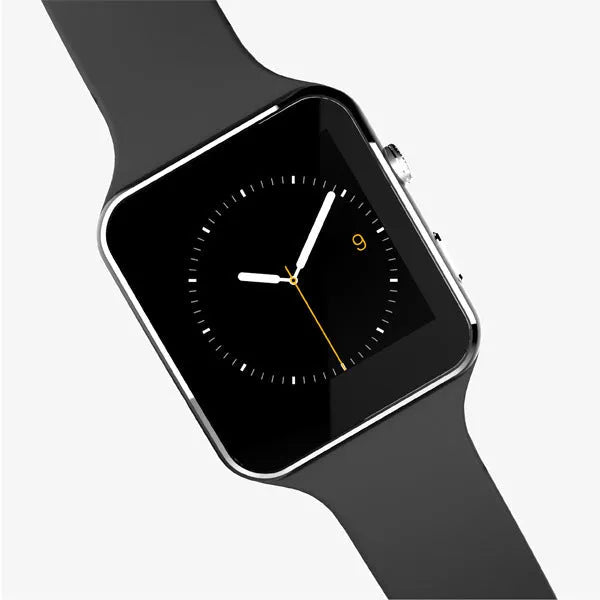 Black smart watch with 1.54-inch circular touchscreen on a silicone strap