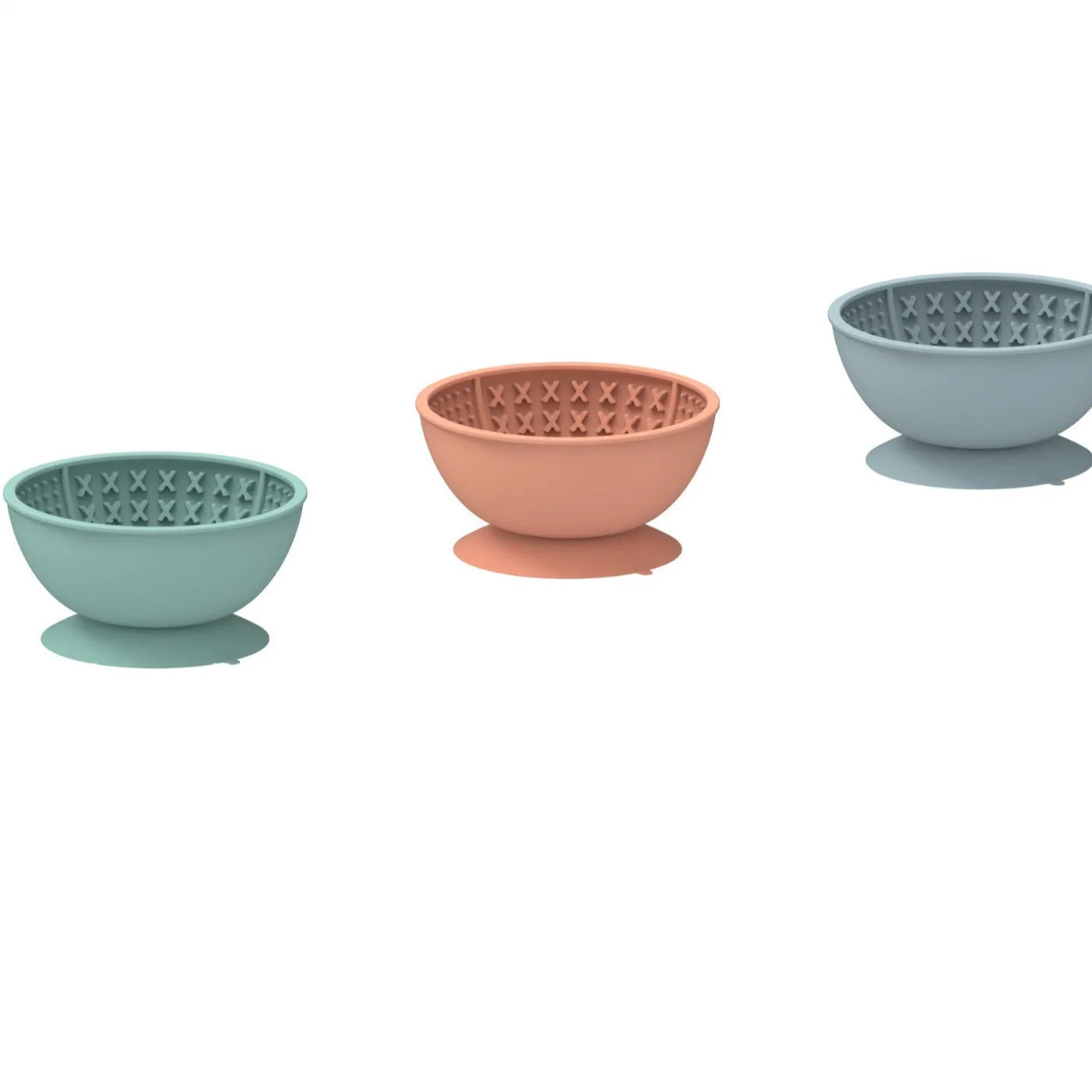 Cyan silicone dog bowl with textured licking mat surface and suction cup base