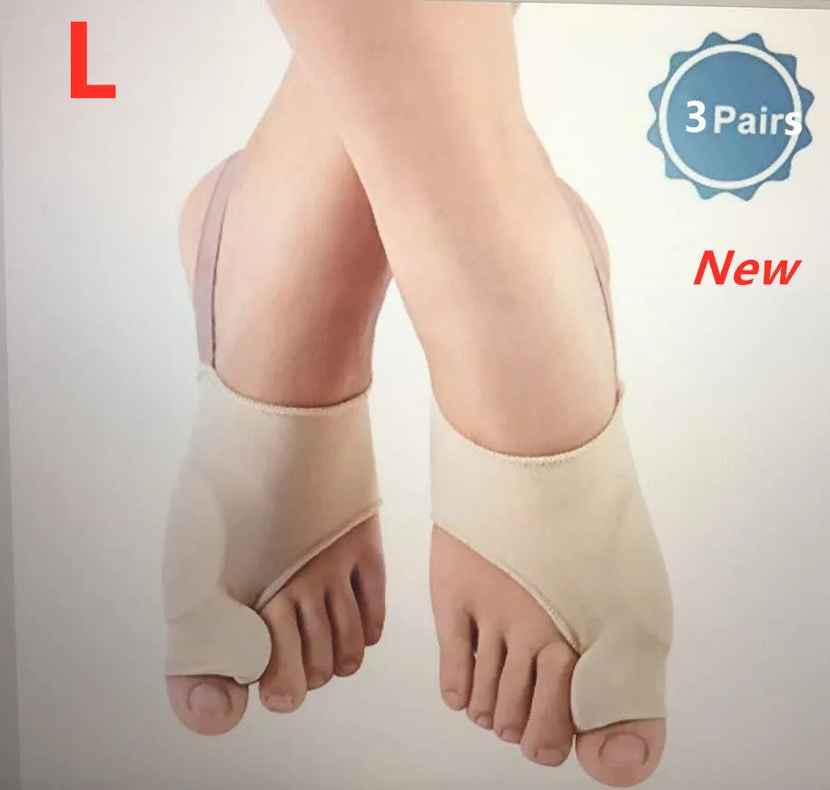 Corrective bunion relief sock with gel pad and silicone toe separator on a foot.