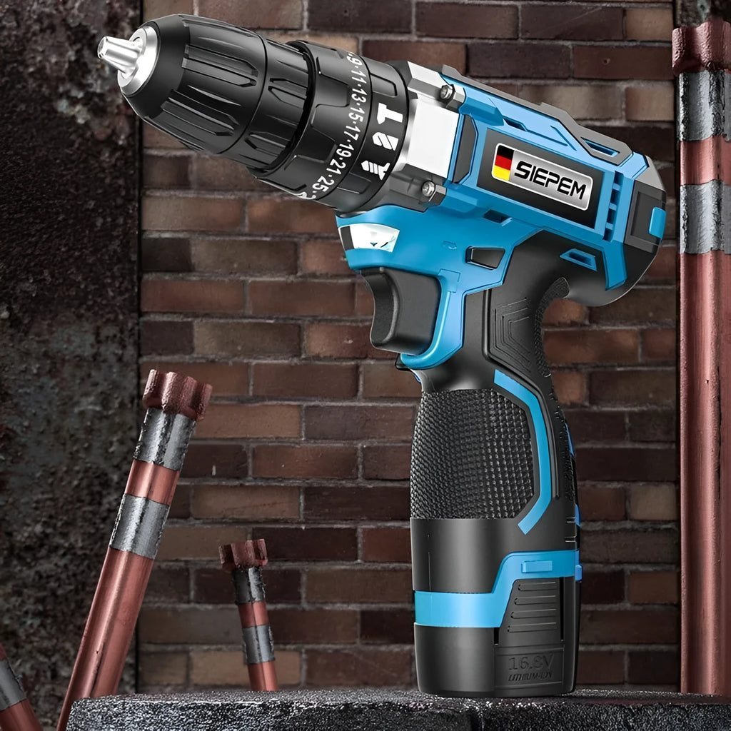 12V cordless impact pistol drill electric screwdriver with LED light in plastic storage box