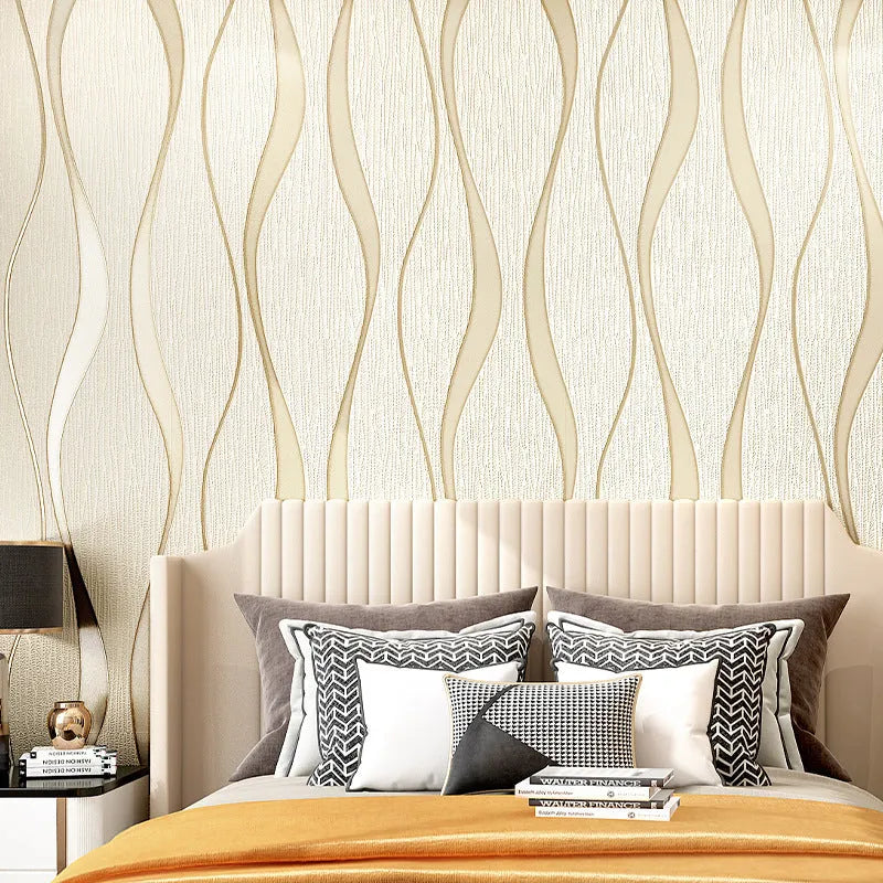 3D curved stripe decorative wallpaper with deerskin velvet texture in light grey and dark brown colours