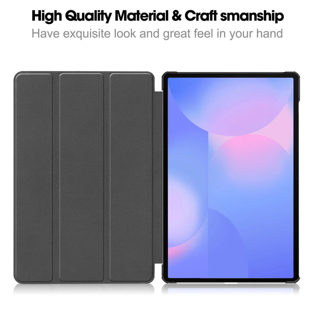 Samsung Tab S10 FE Plus 13.1-inch leather protective case in tri-fold stand position