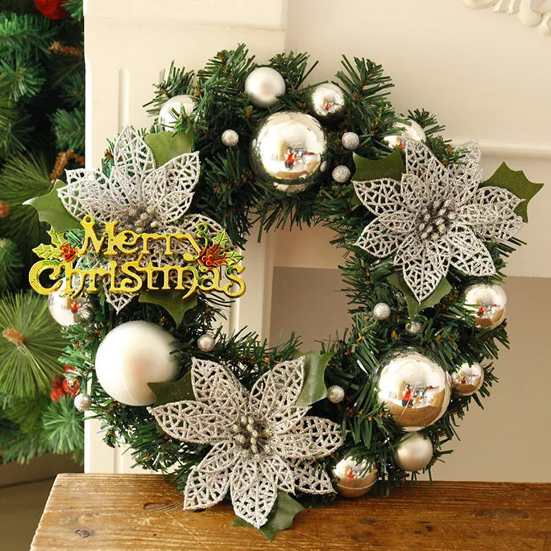 30cm multicolour plastic Christmas wreath with traditional foliage design for door decoration