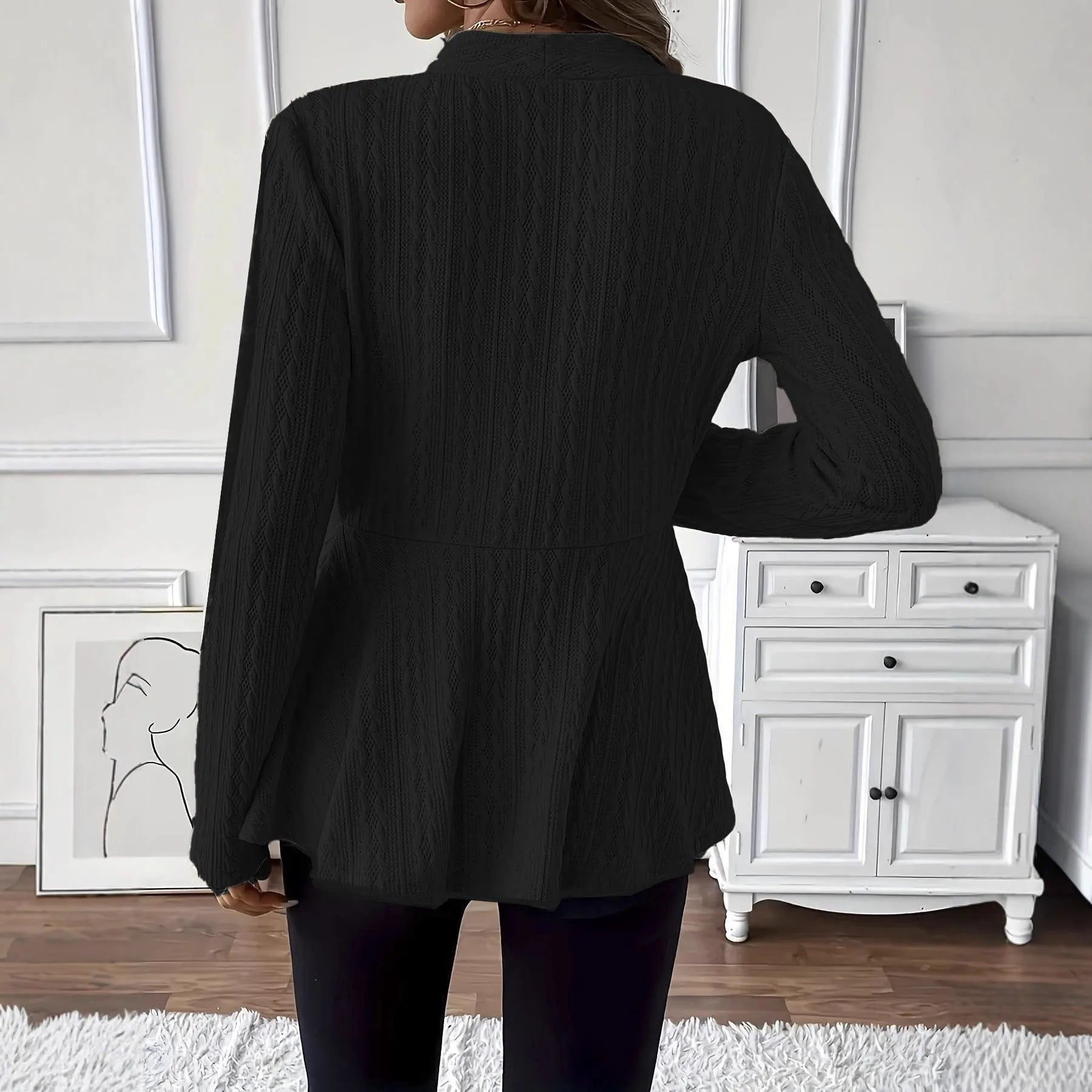 Women's solid color one button knitted cardigan in apricot or black with tight fit and long sleeves