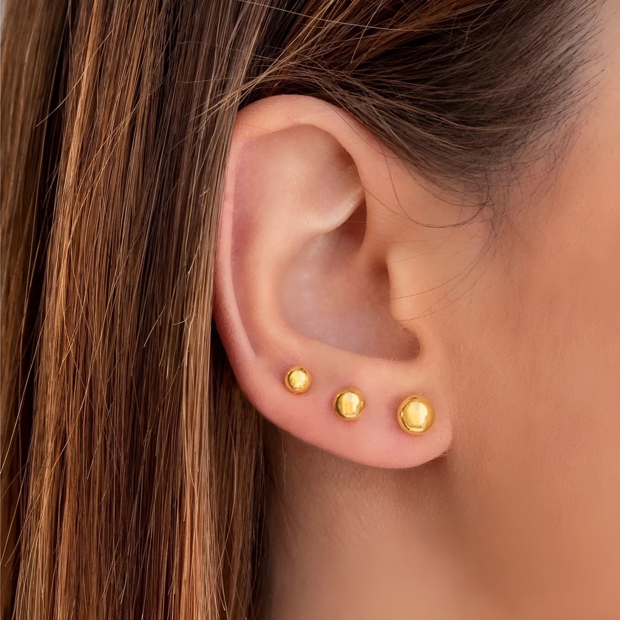 Stainless steel ball stud earrings geometric design gold silver electroplated finish