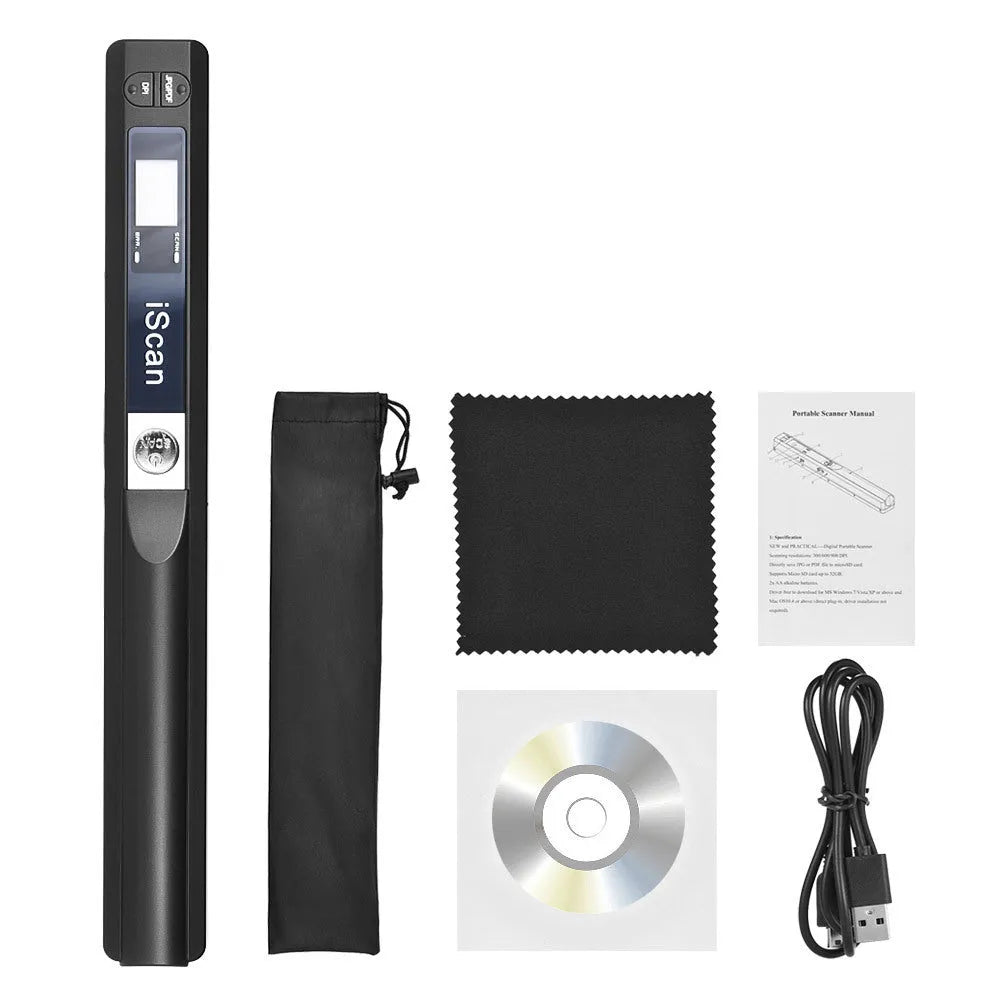 Handheld plastic scanner showing available colour options including black, blue, green, red, and silver finishes
