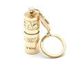 Gold zinc alloy waterproof mini LED flashlight attached to a keyring.
