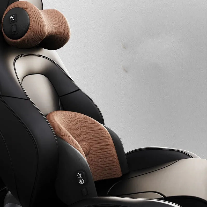 Car seat massage cushion with memory cotton construction and electric massage function for headrest and lumbar support
