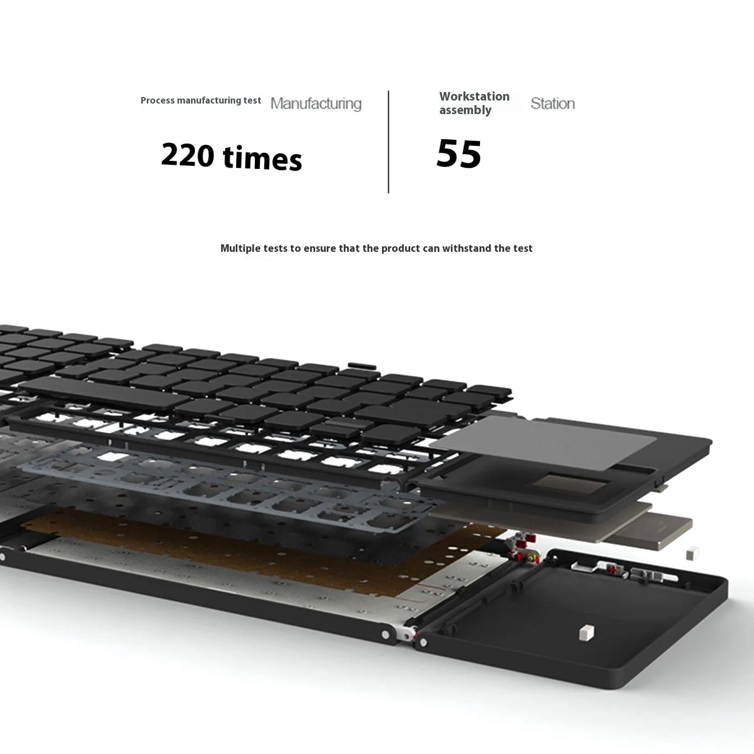 Black tri-fold Bluetooth keyboard shown in folded position demonstrating compact 30.2cm size