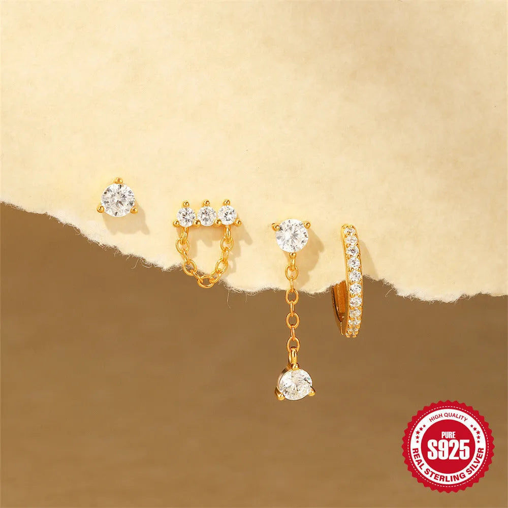 S925 sterling silver clover petal geometric earrings with cold style finish and gold electroplated options