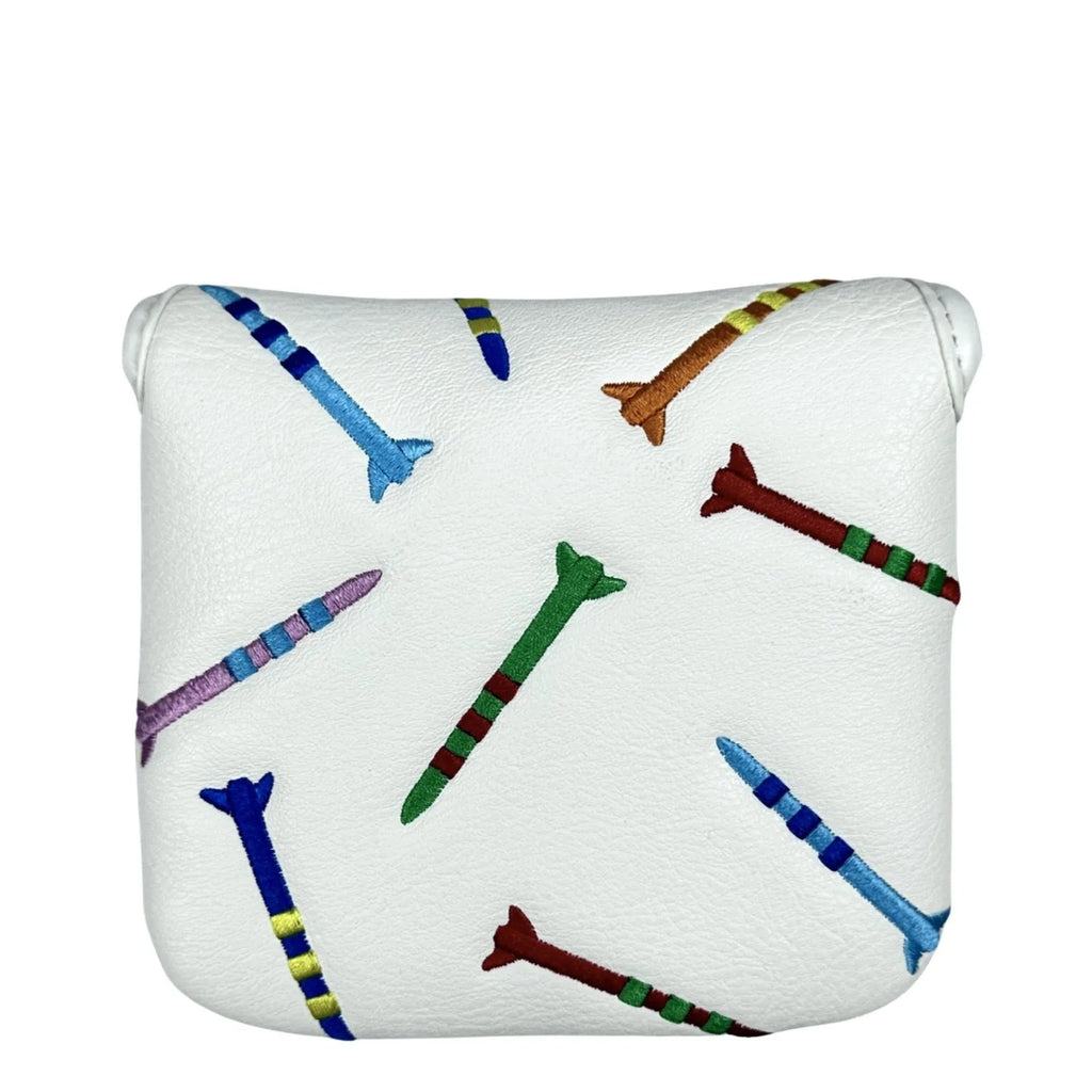 Square golf putter protective sleeve with rocket pattern design in black PU leather