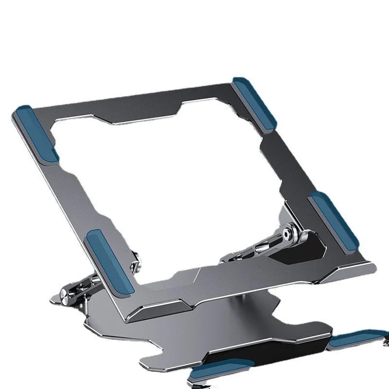 Aluminium adjustable laptop stand in folded and unfolded positions showing grey colour option