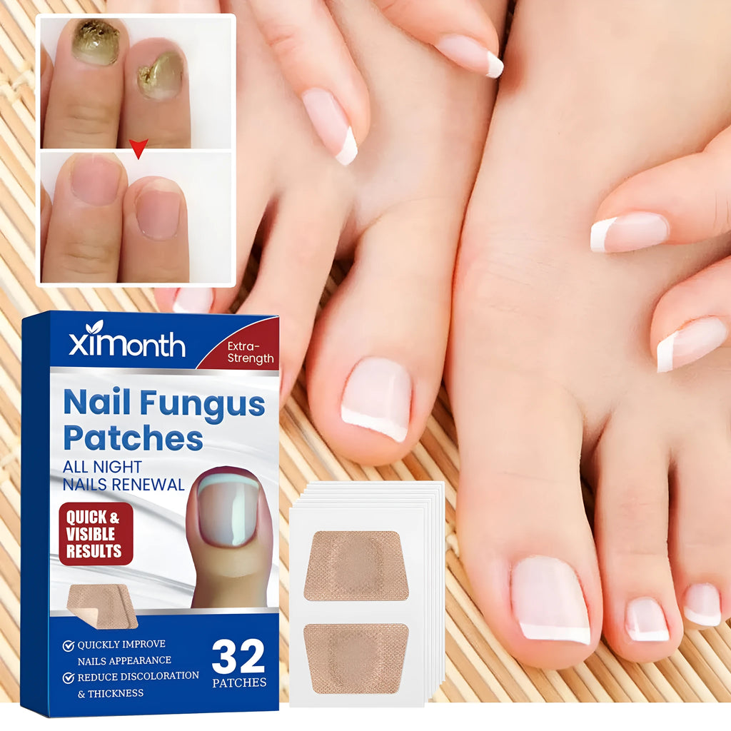 Box of 32 clear nail repair adhesive bandage patches on a white background.