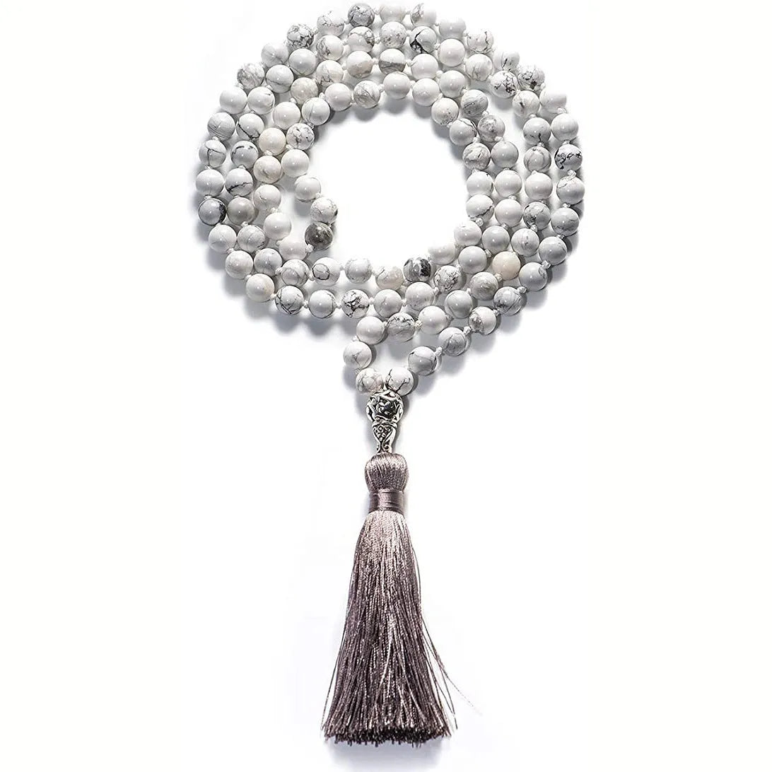 Geometric agate tassel necklace with colourful stone patterns and adjustable 95-100cm length