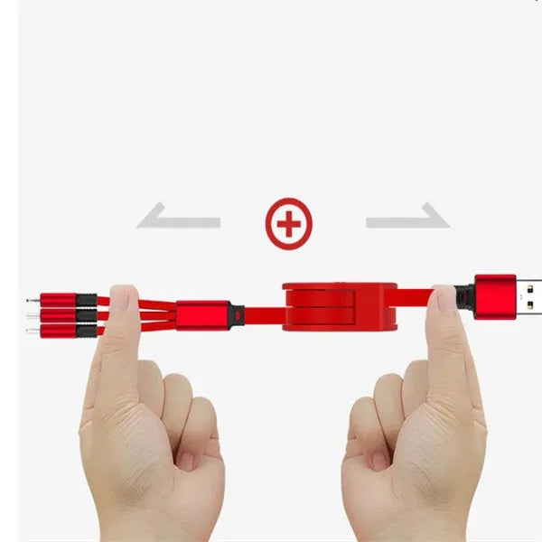 3 in 1 telescopic charging cable with 120 cm TPE cable and titanium alloy connectors in multiple colours