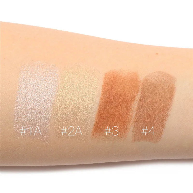 Face contour highlighter compact with four pressed powder shades for cheekbone definition