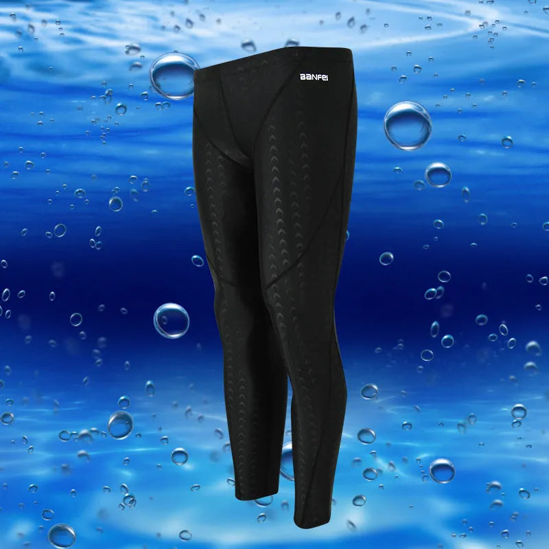 Men's black nylon cropped swimming trunks with a line detail, briefs style for swimming and sports.