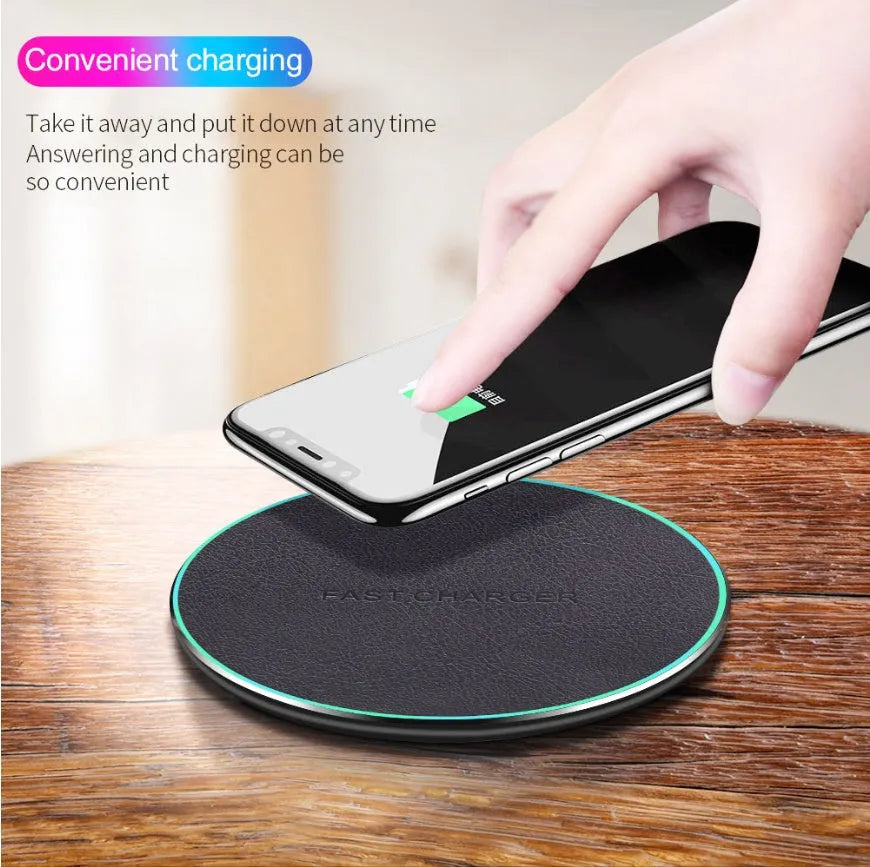 Black Qi wireless charger for iPhone 11 with 10W fast charging capability
