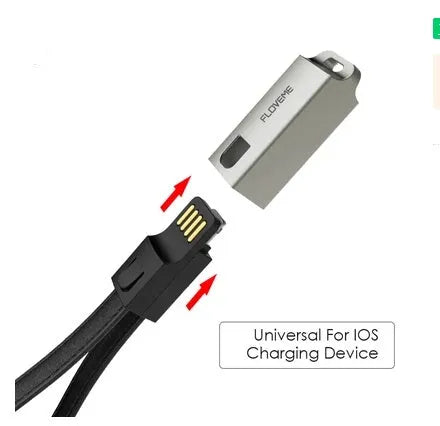Red leather and zinc alloy braided USB C to Apple Lightning charging cable, 20cm long.