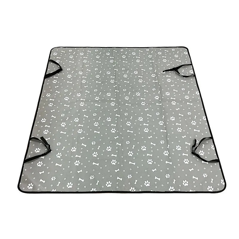 Dog car seat protection mat covering rear vehicle seat with water and dirt resistant cloth material