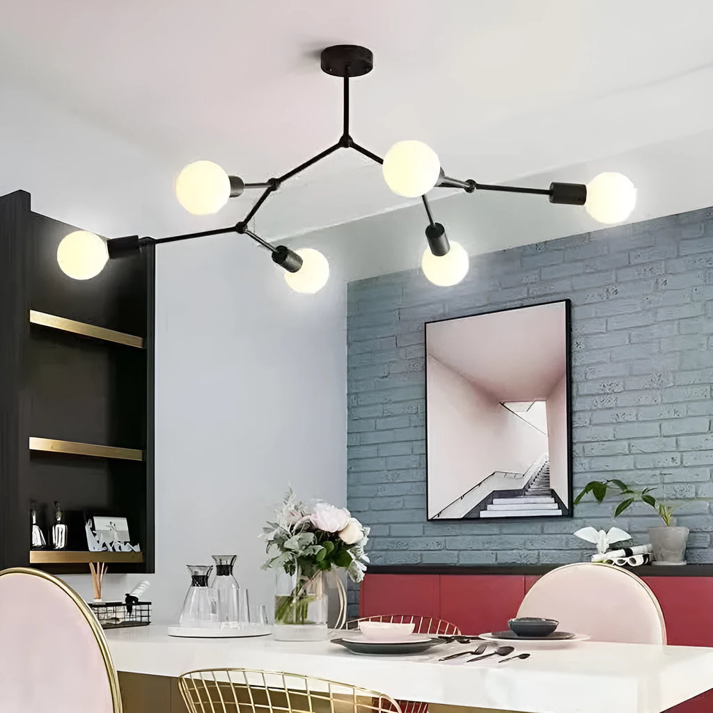 Iron Nordic style chandelier ceiling lamp with multiple heads in black finish
