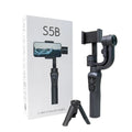 Black three-axis handheld gimbal stabilizer for mobile phones with extended battery and tripod