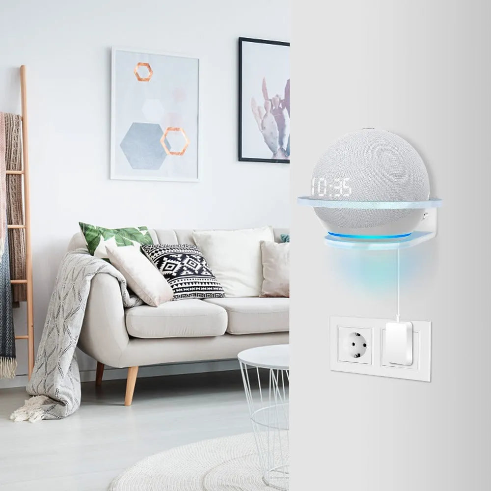 White plastic wall bracket for Amazon Echo DOT 4 speaker mounting