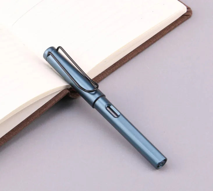 Black and blue frosted ink bag fountain pen with 0.38mm and 0.5mm nib options.