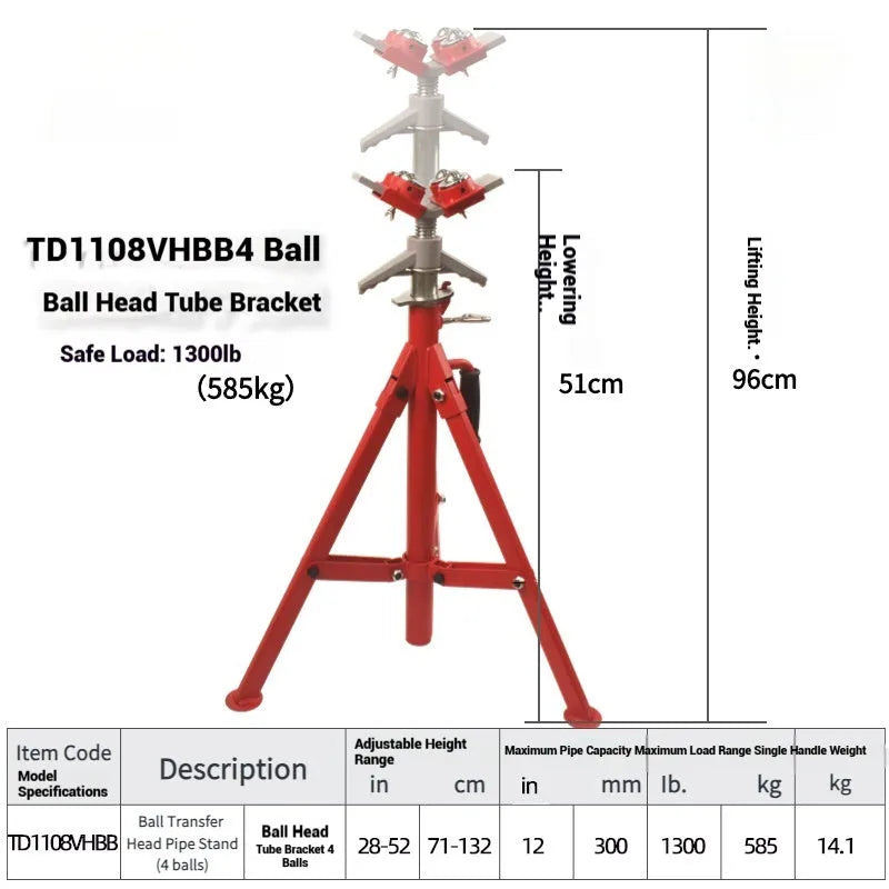 Metal V-head pipe support bracket for steel pipe, shown in high and low configurations with ball joint options.